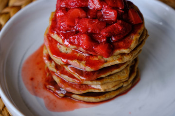 Gluten Free, Vegan Pancakes with Strawberry Sauce