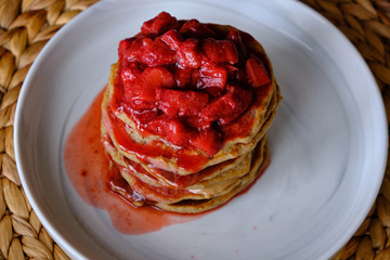 Gluten Free, Vegan Pancakes with Strawberry Sauce