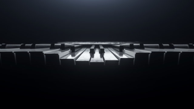 Elegante Nahaufnahme von Piano Klavier Tasten auf schwarzen Hintergrund