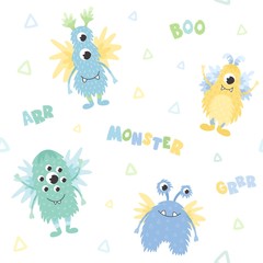 Seamless monsters pattern. Vector illustration