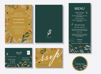 Set of Tropical invitation wedding card.Tropical Style. Green and yellow color theme.Vector/Iilustration 