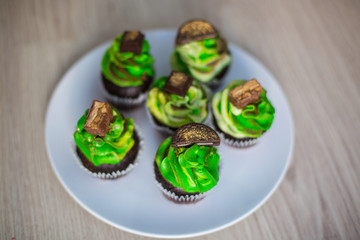 breakfast of coffee and green cupcakes