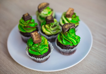 breakfast of coffee and green cupcakes