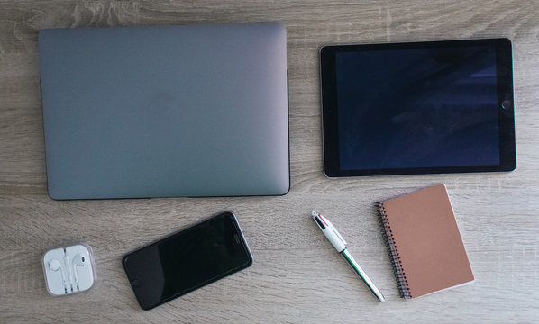 various objects on wooden desk