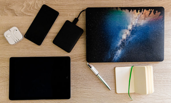 various objects on wooden desk