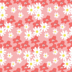 Repeat Daisy Flower Pattern with pink background. Seamless floral pattern. Stylish repeating texture. 