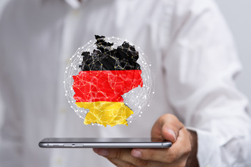 map of Germany. Wire frame 3D mesh polygonal network line, design.