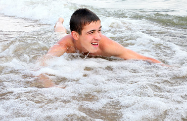 young man bathing