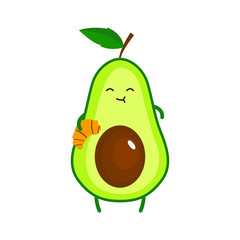 Illustration of cute happy avocado with a croissant - 341720523