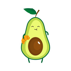 Illustration of cute happy avocado with a croissant - 341720551