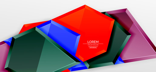 Metal glossy shiny geometric shapes with 3d effect composition. Techno futuristic vector abstract background For Wallpaper, Banner, Background, Card, Book Illustration, landing page