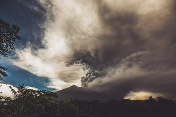 Series of photos from the eruption volcano Agung in Bali. Big smoke and ash cover the sky