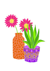 colorful flowers and plant in a vase