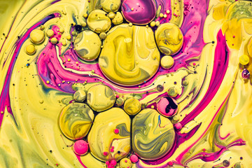 Colourful acrylic bubbles.Fluid art marble texture. Backdrop  abstract iridescent paint effect....