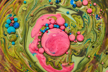 Colourful acrylic bubbles.Fluid art marble texture. Backdrop  abstract iridescent paint effect....