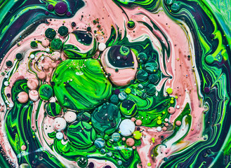Colourful acrylic bubbles.Fluid art marble texture. Backdrop  abstract iridescent paint effect....