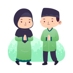 Fototapeta premium Muslims welcome Ramadan cute Illustration
