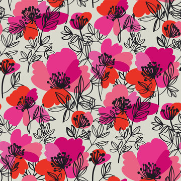 Abstract Bright Modern Peony Flowers Pattern