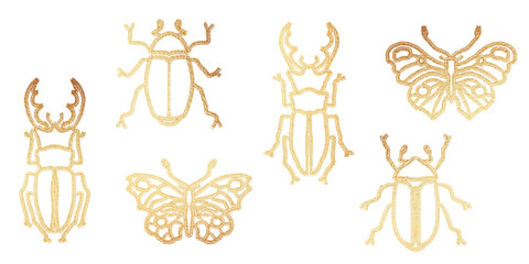 Set of gold insects, luxury glitter illustration decor for invitations, greeting cards, certificate