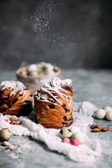 Easter cake cruffin and eggs.