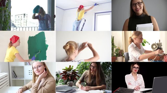 women of different professions, collage