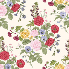 Seamless pattern with flowers. Blooming  garden. Vector illustration.