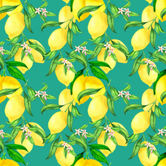Seamless pattern with lemon branches