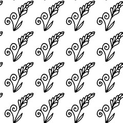 Vector illustration. Hand draw. Floral seamless pattern in natural style with cute simple branches