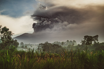 Series of photos from the eruption volcano Agung in Bali with beautiful views of the nature and...