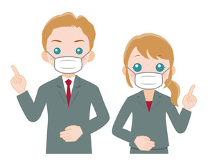 マスクを付けたスーツ姿の男女
