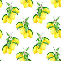 Seamless pattern with lemon branches