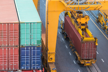 working crane bridge in shipyard for Logistic Import Export background