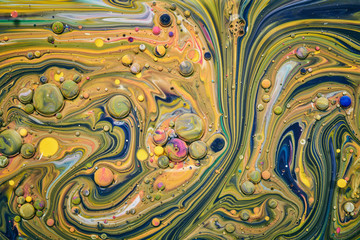 Colourful acrylic bubbles.Fluid art marble texture. Backdrop  abstract iridescent paint effect....