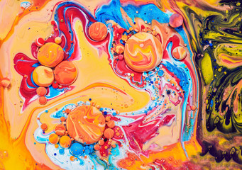 Colourful acrylic bubbles.Fluid art marble texture. Backdrop  abstract iridescent paint effect....
