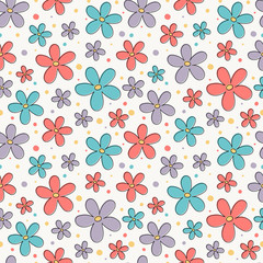 Fototapeta na wymiar Seamless pattern with cute flowers. Mother’s Day, Women’s Day and Valentine’s Day background. Vector