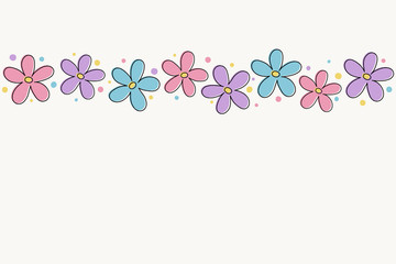 Template of a banner with hand drawn flowers. Mother’s Day, Women’s Day and Valentine’s Day background. Vector