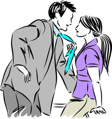 romantic couple woman pulling tie from man vector illustration