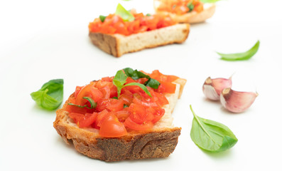 italian bruschetta with tomato and basil