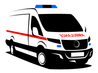 Dynamic vector illustration of an ambulance van used for transporting patience. It can be used as a logo of a hospital service.  © mino21