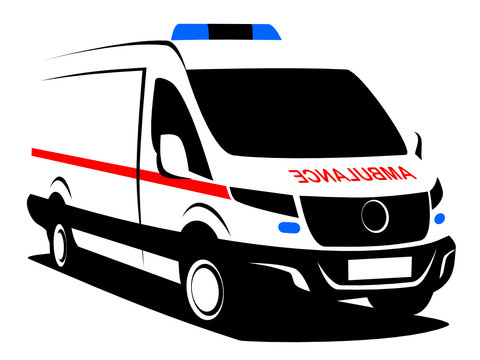 Dynamic vector illustration of an ambulance van used for transporting patience. It can be used as a logo of a hospital service. 