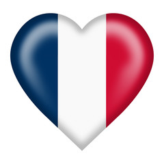 France flag heart button isolated on white with clipping path
