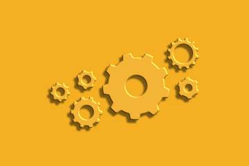 gears ,3d  on a yellow blackground