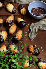 Madeleine cookies in chocolate icing and coconut crumbs