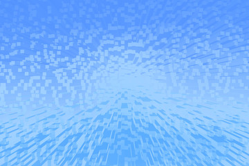 Geometric effect of many parallelepipeds on plane. Portal of blue cyan colors. Fantastic future design background image with many lines and squares in digital space. Abstract backdrop of cyberspace.