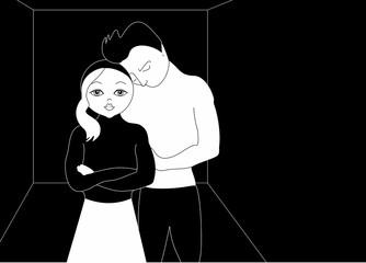 Silhouette of a girl and boy. Couple in the room