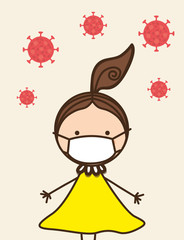 Girl kid with mask against 2019 ncov virus vector design