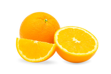 Closeup fresh three orange fruit slice isolated on white background with clipping path