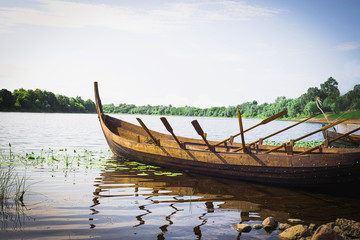 viking boat. Drakkar boat. Viking transport ship.