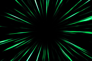 Fototapeta premium Green comic radial speed lines in black background. Action speedline inspired by japanese Anime.