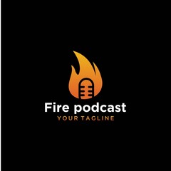 Fire and podcast in negative space logo design template Premium Vector